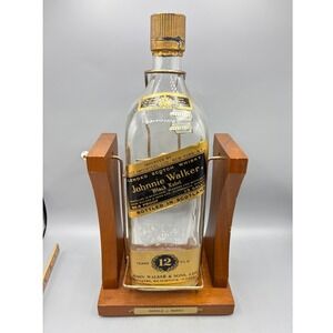 Vintage Johnnie Walker Black Label 1/2 Gallon Empty Bottle Wooden Cradle Stand
